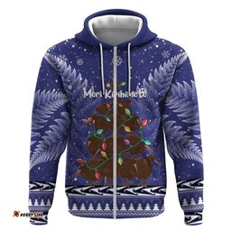 kiwi new zealand christmas hoodie meri kirihimete silver fern blue color