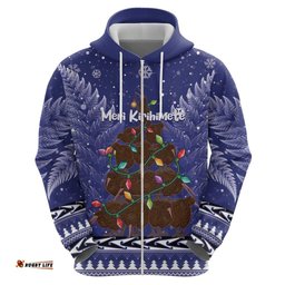 kiwi new zealand christmas hoodie meri kirihimete silver fern blue color