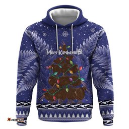 kiwi new zealand christmas hoodie meri kirihimete silver fern blue color