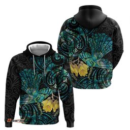 new zealand fantail bird hoodie maori piwakawaka kowhai paua shell pattern