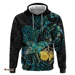 new zealand fantail bird hoodie maori piwakawaka kowhai paua shell pattern