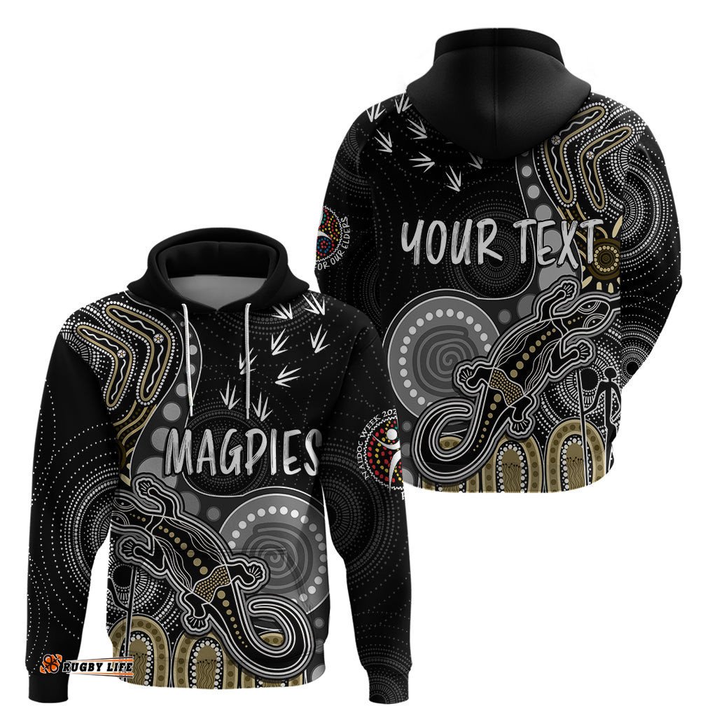 personalised naidoc week afl magpies hoodie aboriginal dot art lizard mix boomerang