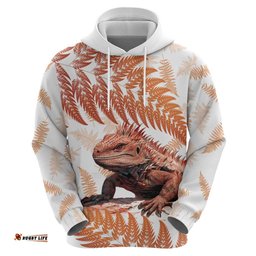 red new zealand tuatara hoodie aotearoa sphenodon punctatus silver fern