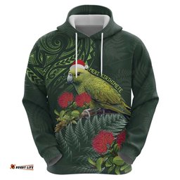 meri kirihimete kakapo hoodie green silver fern christmas vibe