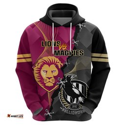 personalised collingwood and lions football hoodie grand final magpies brisbane together
