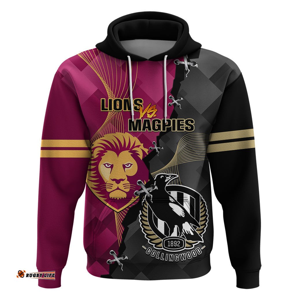 personalised collingwood and lions football hoodie grand final magpies brisbane together