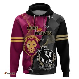 personalised collingwood and lions football hoodie grand final magpies brisbane together