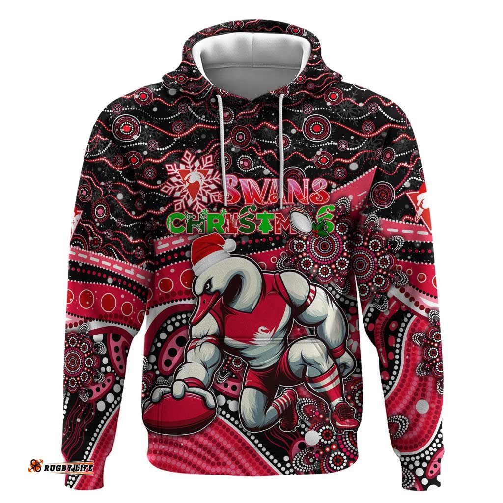 merry christmas afl swans hoodie aboriginal santa football mascot