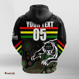custom personalised penrith black panther zip hoodie aboriginal art with abstract pattern