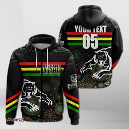 custom personalised penrith black panther zip hoodie aboriginal art with abstract pattern