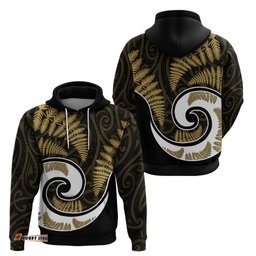 new zealand hoodie maori with silver fern gold