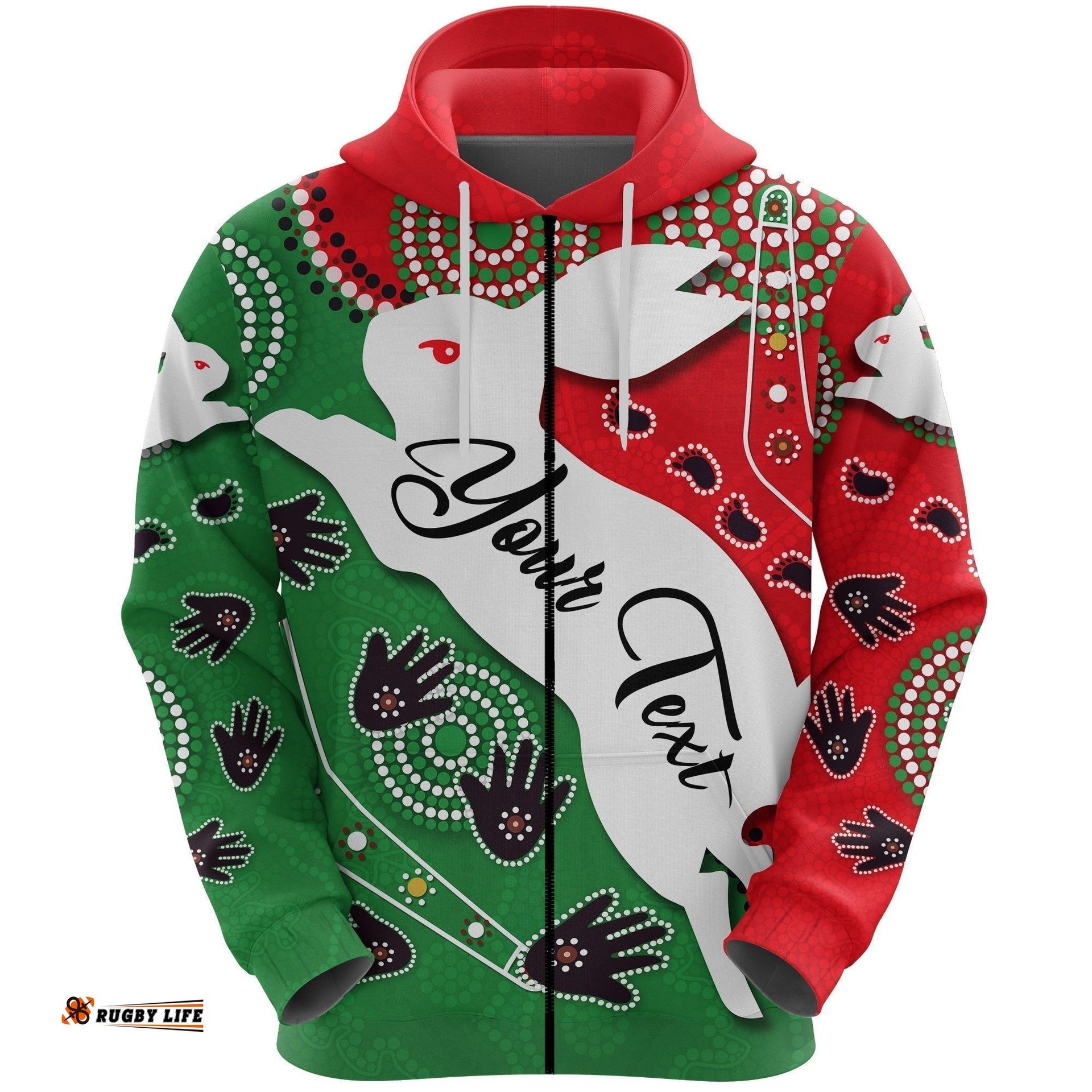 custom personalised rabbitohs forever zip hoodie indigenous
