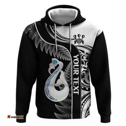 personalised new zealand darts hoodie aotearoa fern mix paua shell manaia black