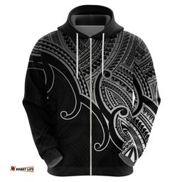 custom aotearoa maori koru hoodie polynesian pacific tribal black
