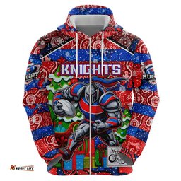 custom knights rugby merry christmas hoodie indigenous australian art