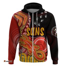 personalised naidoc week afl suns hoodie aboriginal dot art lizard mix boomerang