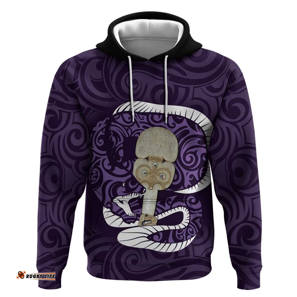 purple new zealand eel hoodie aotearoa maori tuna with kotiate weapon