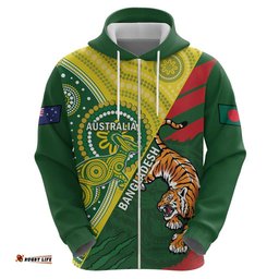 custom bangladesh and australia cricket hoodie kangaroo tiger together