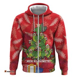 kakapo new zealand christmas hoodie meri kirihimete pohutukawa red color