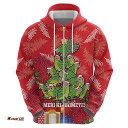 kakapo new zealand christmas hoodie meri kirihimete pohutukawa red color