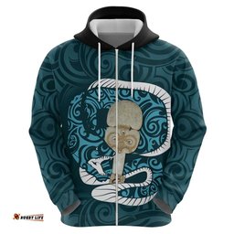 turquoise new zealand eel hoodie aotearoa maori tuna with kotiate weapon