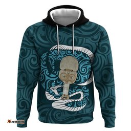 turquoise new zealand eel hoodie aotearoa maori tuna with kotiate weapon