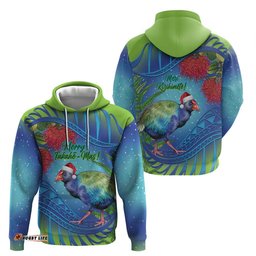 new zealand takahe christmas hoodie maori fern mix pohotukawa