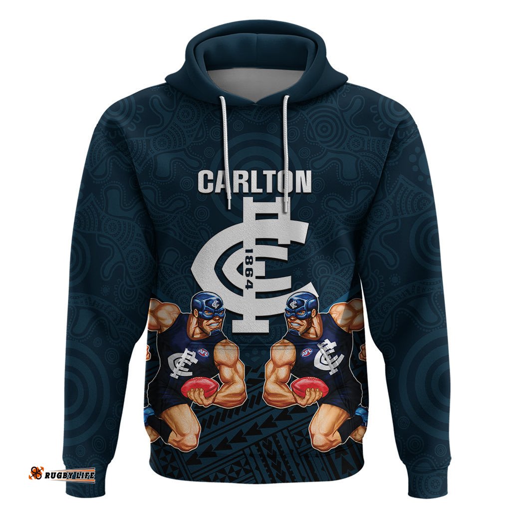 personalised calrton football hoodie blues go champions polynesian indigenous art