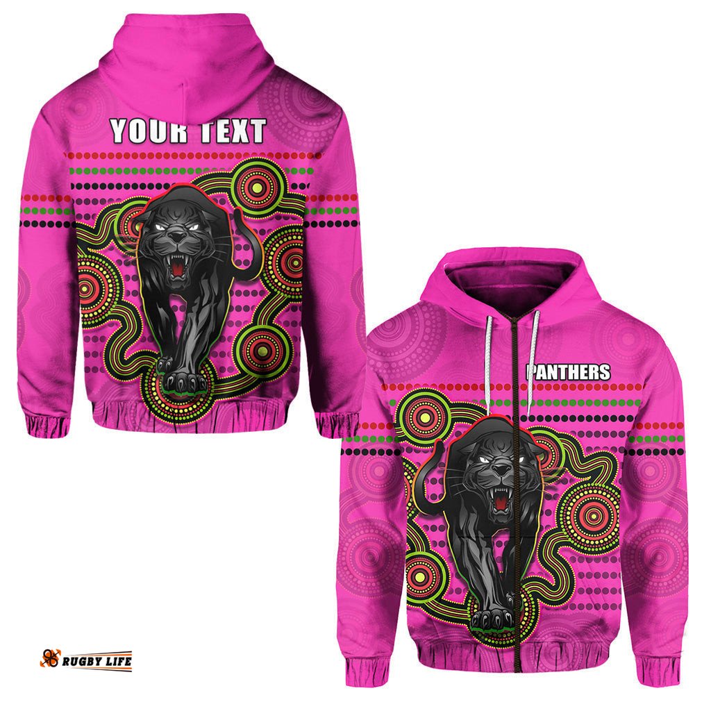 custom personalised panthers indigenous zip hoodie version pink alternate