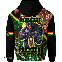 custom personalised penrith panthers premiers zip up and pullover hoodie black panther with aboriginal arty