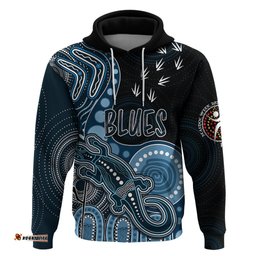 personalised naidoc week afl blues hoodie aboriginal dot art lizard mix boomerang