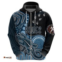 personalised naidoc week afl blues hoodie aboriginal dot art lizard mix boomerang