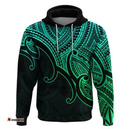 aotearoa maori koru hoodie polynesian pacific tribal green