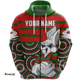 custom personalised australia rabbitohs indigenous rugby zip hoodie rabbit cartoon