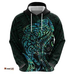 new zealand eel hoodie tuna aotearoa maori with paua shell turquoise