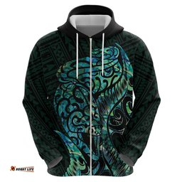 new zealand eel hoodie tuna aotearoa maori with paua shell turquoise