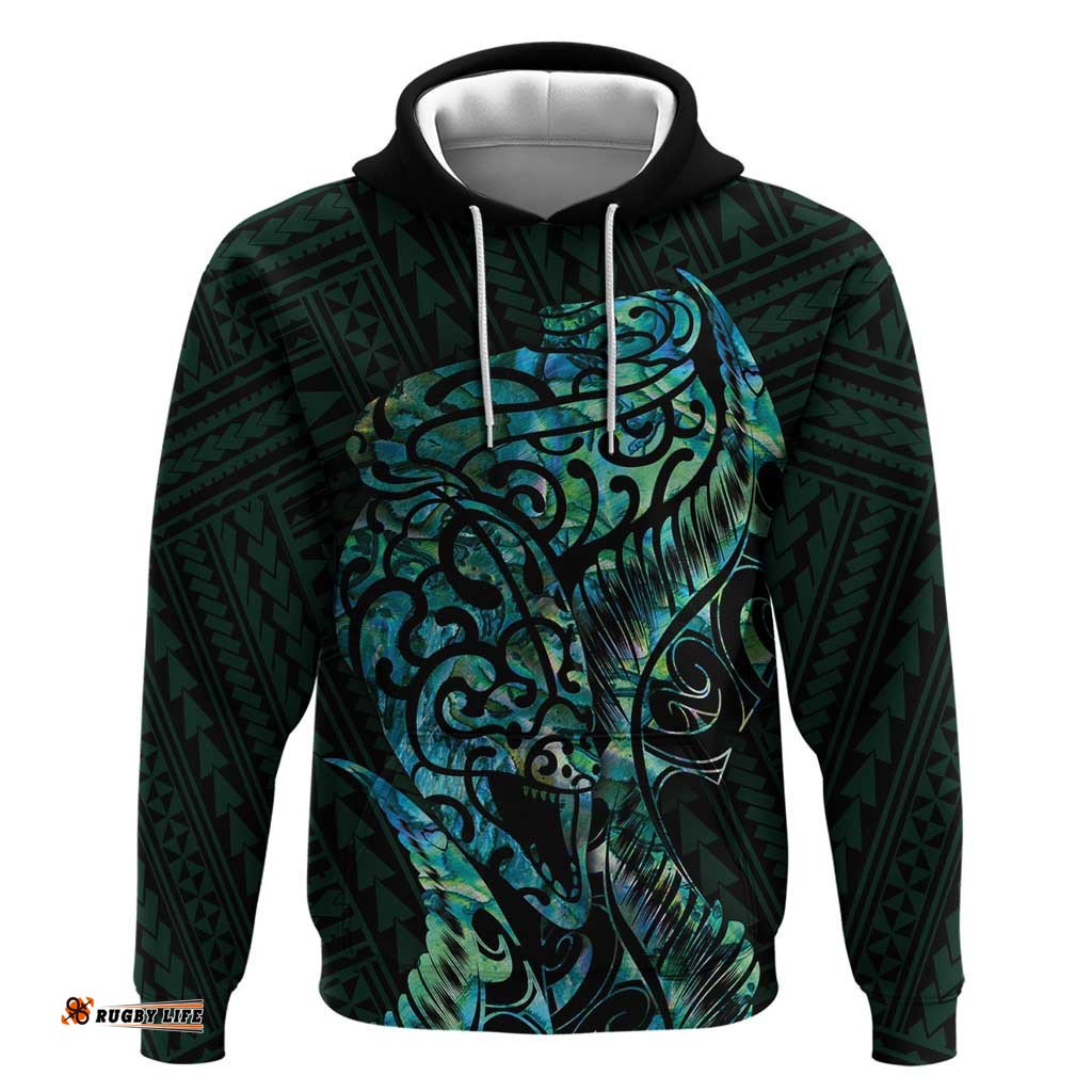 new zealand eel hoodie tuna aotearoa maori with paua shell turquoise