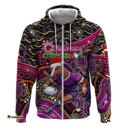 merry christmas broncos hoodie aboriginal santa rugby mascot brisbane