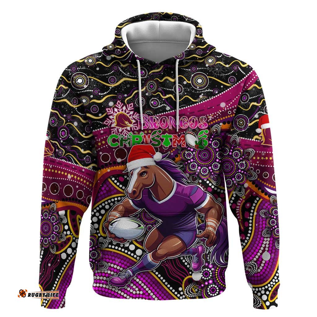 merry christmas broncos hoodie aboriginal santa rugby mascot brisbane