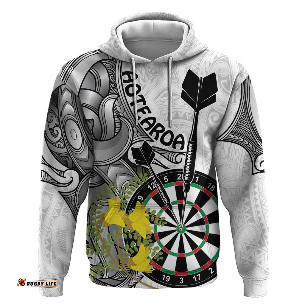 personalised new zealand darts hoodie kowhai floral with maori tattoo