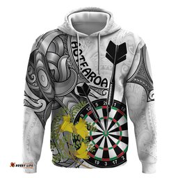 personalised new zealand darts hoodie kowhai floral with maori tattoo