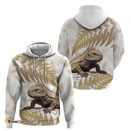 gold new zealand tuatara hoodie aotearoa sphenodon punctatus silver fern