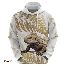 gold new zealand tuatara hoodie aotearoa sphenodon punctatus silver fern