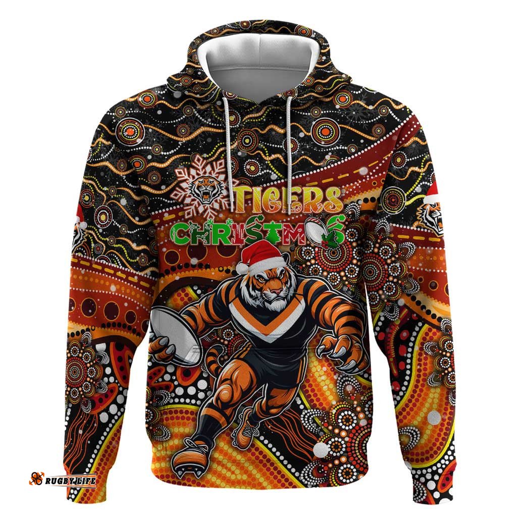 merry christmas wests tigers hoodie aboriginal santa rugby mascot the tigers