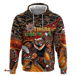 merry christmas wests tigers hoodie aboriginal santa rugby mascot the tigers