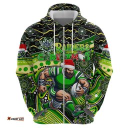 merry christmas raiders hoodie aboriginal santa rugby mascot canberra