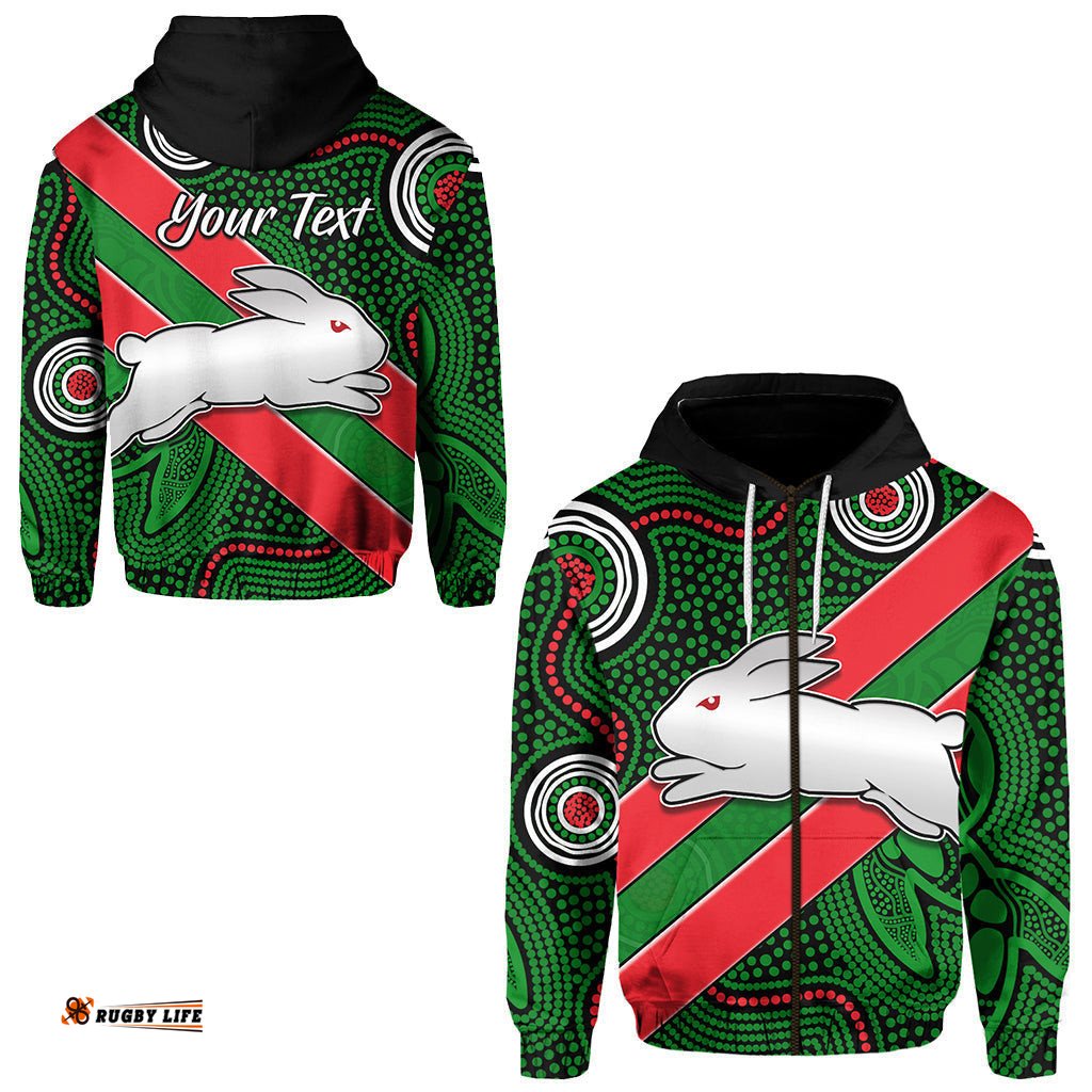 custom personalised rabbitohs indigenous zip hoodie version 01 brave