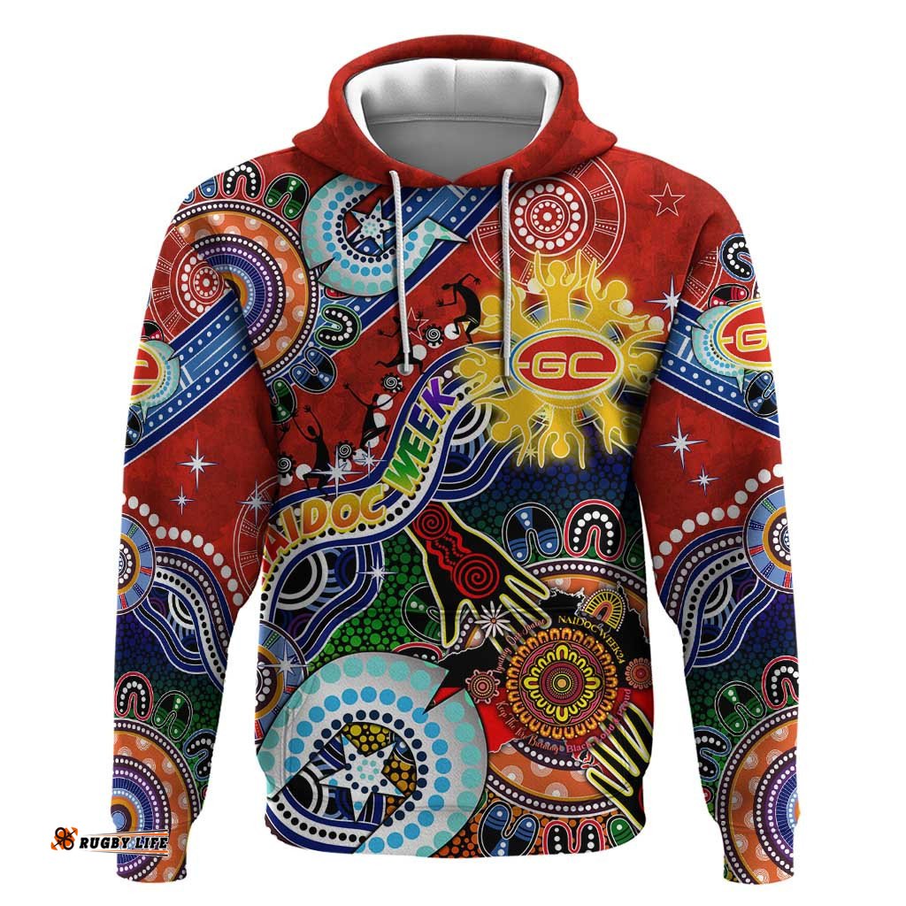 custom naidoc week 2024 gold coast suns hoodie australia aboriginal dot painting