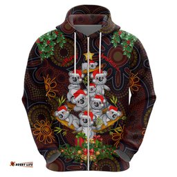 aboriginal christmas hoodie aussie koala christmas tree with aboriginal inspired