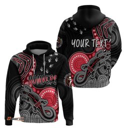 personalised naidoc week afl bombers hoodie aboriginal dot art lizard mix boomerang